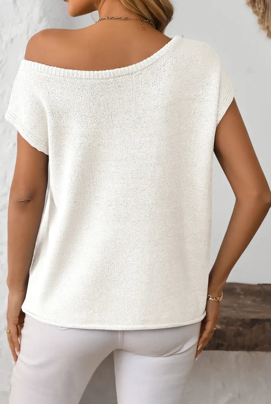 Mandy Boat Neck Short Sleeve Knit Top-Tops-Krush Kandy, Women's Online Fashion Boutique Located in Phoenix, Arizona (Scottsdale Area)