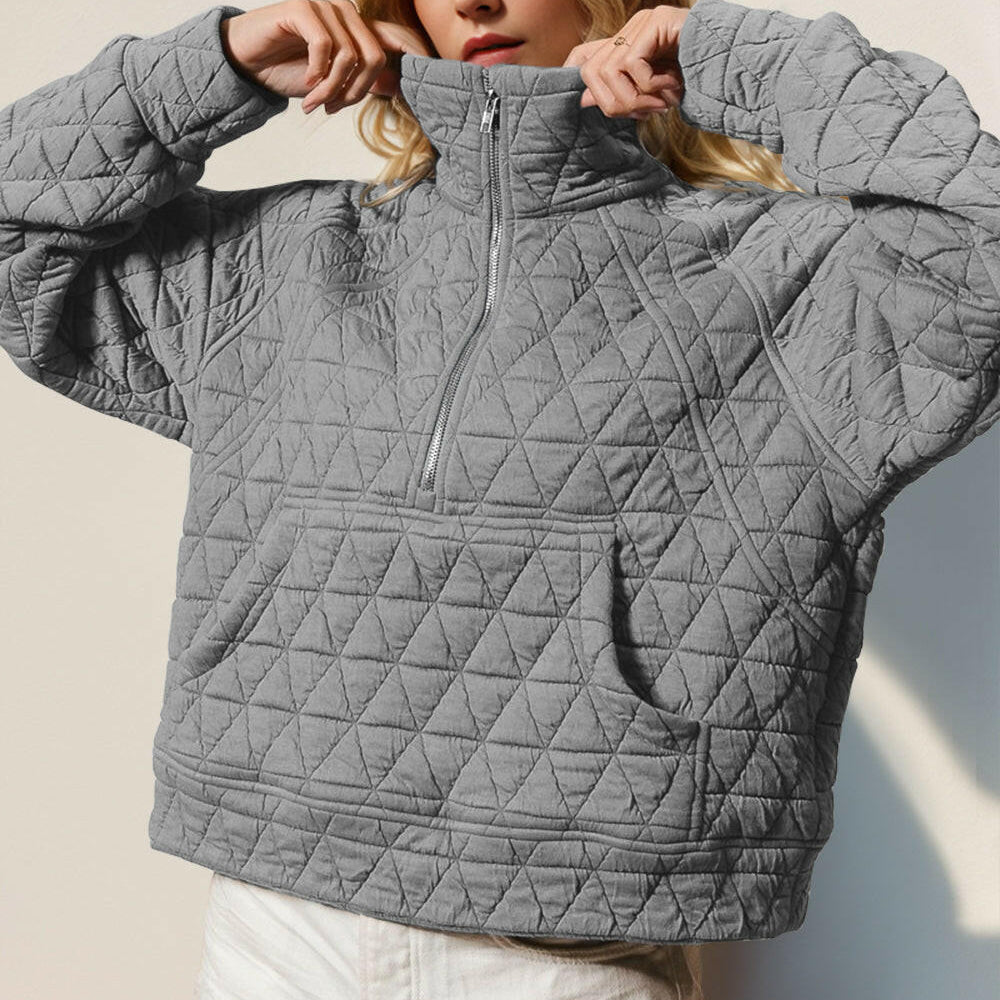 Half Zip Long Sleeve Quilted Sweatshirt with Pocket-Jackets-Krush Kandy, Women's Online Fashion Boutique Located in Phoenix, Arizona (Scottsdale Area)