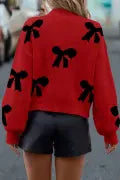Pearl Embellished Bow Pattern Loose Sweater-Sweater-Krush Kandy, Women's Online Fashion Boutique Located in Phoenix, Arizona (Scottsdale Area)