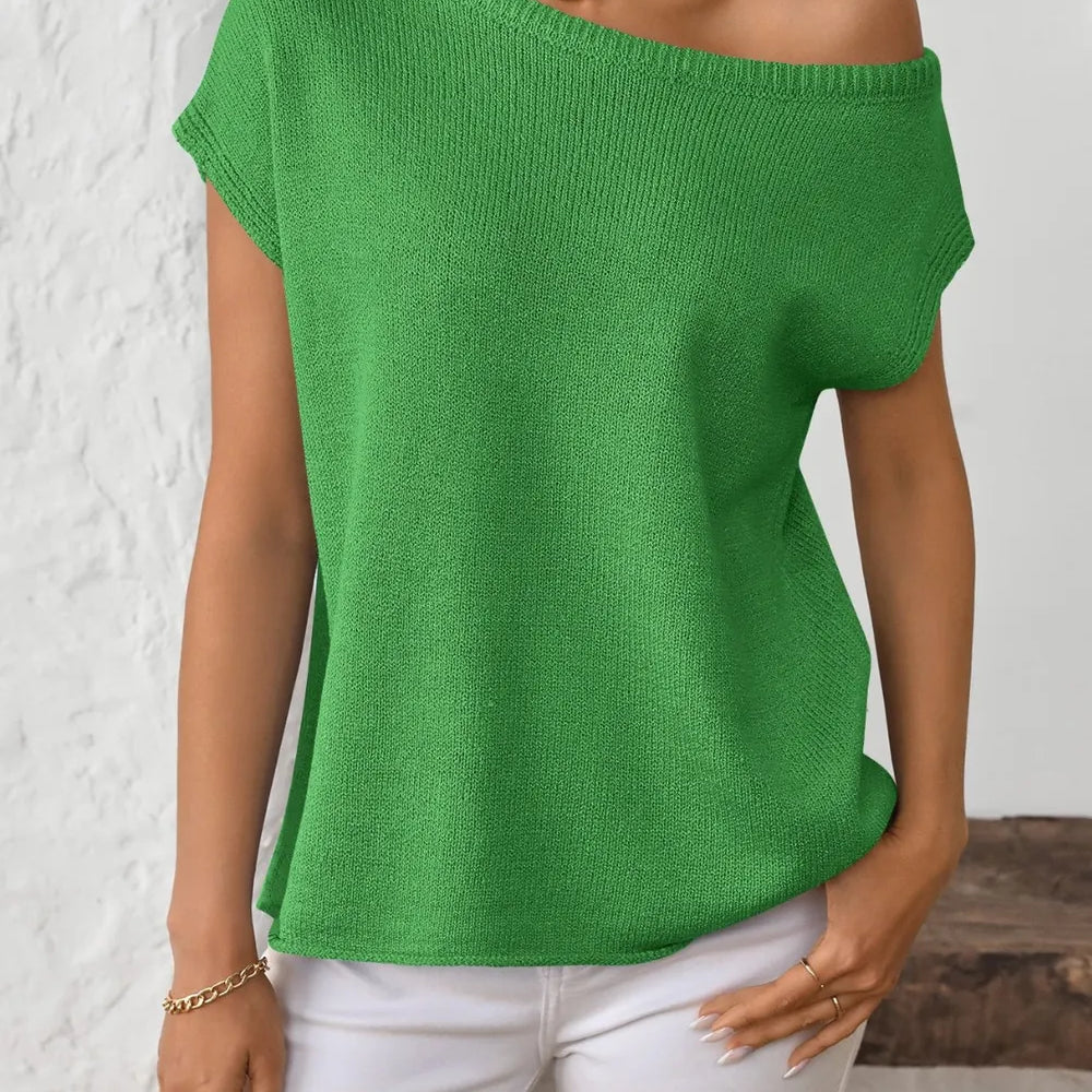 Mandy Boat Neck Short Sleeve Knit Top-Tops-Krush Kandy, Women's Online Fashion Boutique Located in Phoenix, Arizona (Scottsdale Area)