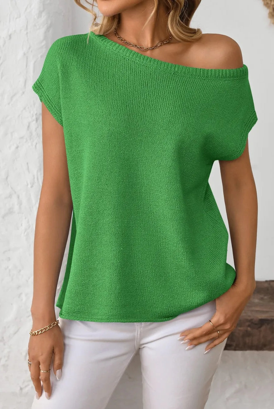 Mandy Boat Neck Short Sleeve Knit Top-Tops-Krush Kandy, Women's Online Fashion Boutique Located in Phoenix, Arizona (Scottsdale Area)