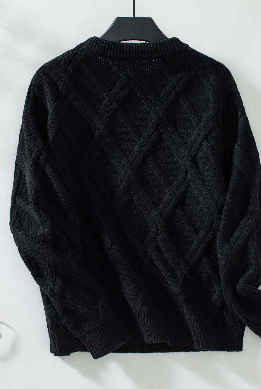 Geometric Round Neck Long Sleeve Sweater-Sweaters-Krush Kandy, Women's Online Fashion Boutique Located in Phoenix, Arizona (Scottsdale Area)