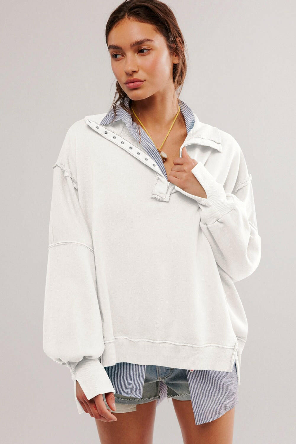 Exposed Seam Side Slit Long Sleeve Sweatshirt-Krush Kandy, Women's Online Fashion Boutique Located in Phoenix, Arizona (Scottsdale Area)