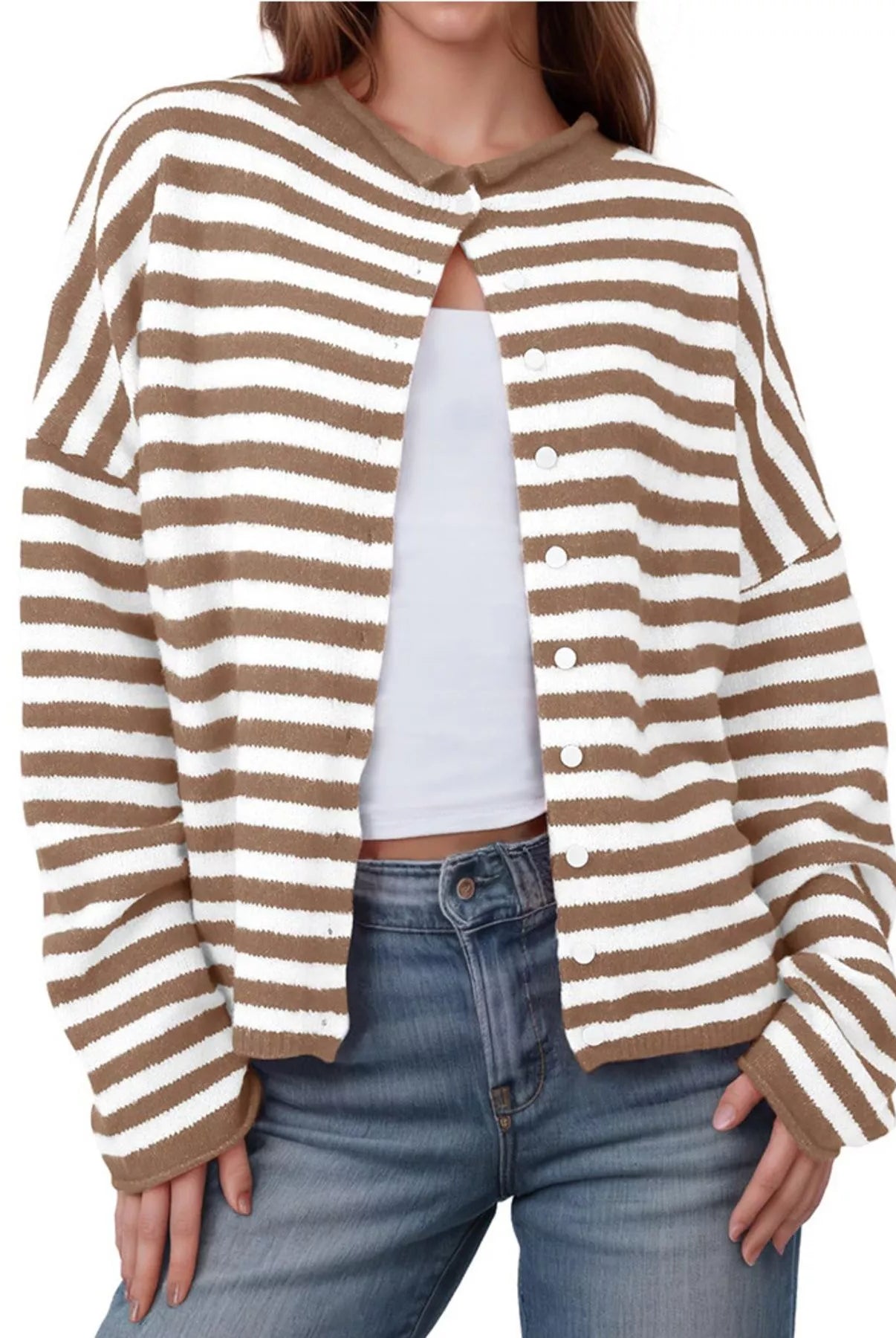 Striped Button-Up Cardigan-Sweaters-Krush Kandy, Women's Online Fashion Boutique Located in Phoenix, Arizona (Scottsdale Area)