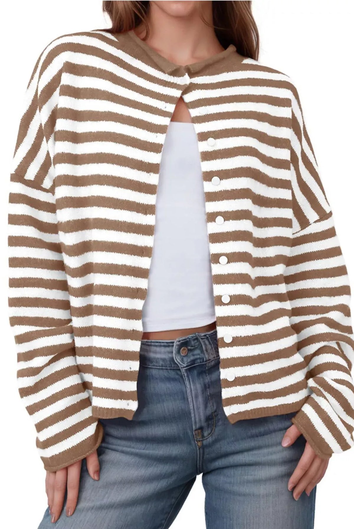 Striped Button-Up Cardigan-Sweaters-Krush Kandy, Women's Online Fashion Boutique Located in Phoenix, Arizona (Scottsdale Area)