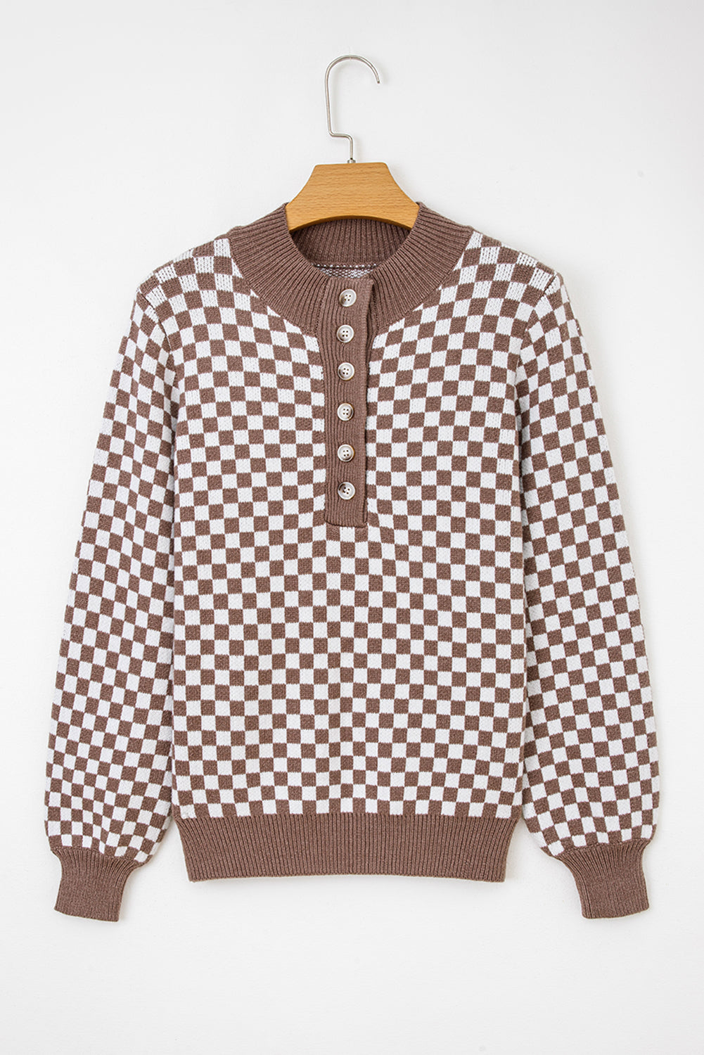 Checkerboard Button-Front Sweater-Sweaters-Krush Kandy, Women's Online Fashion Boutique Located in Phoenix, Arizona (Scottsdale Area)