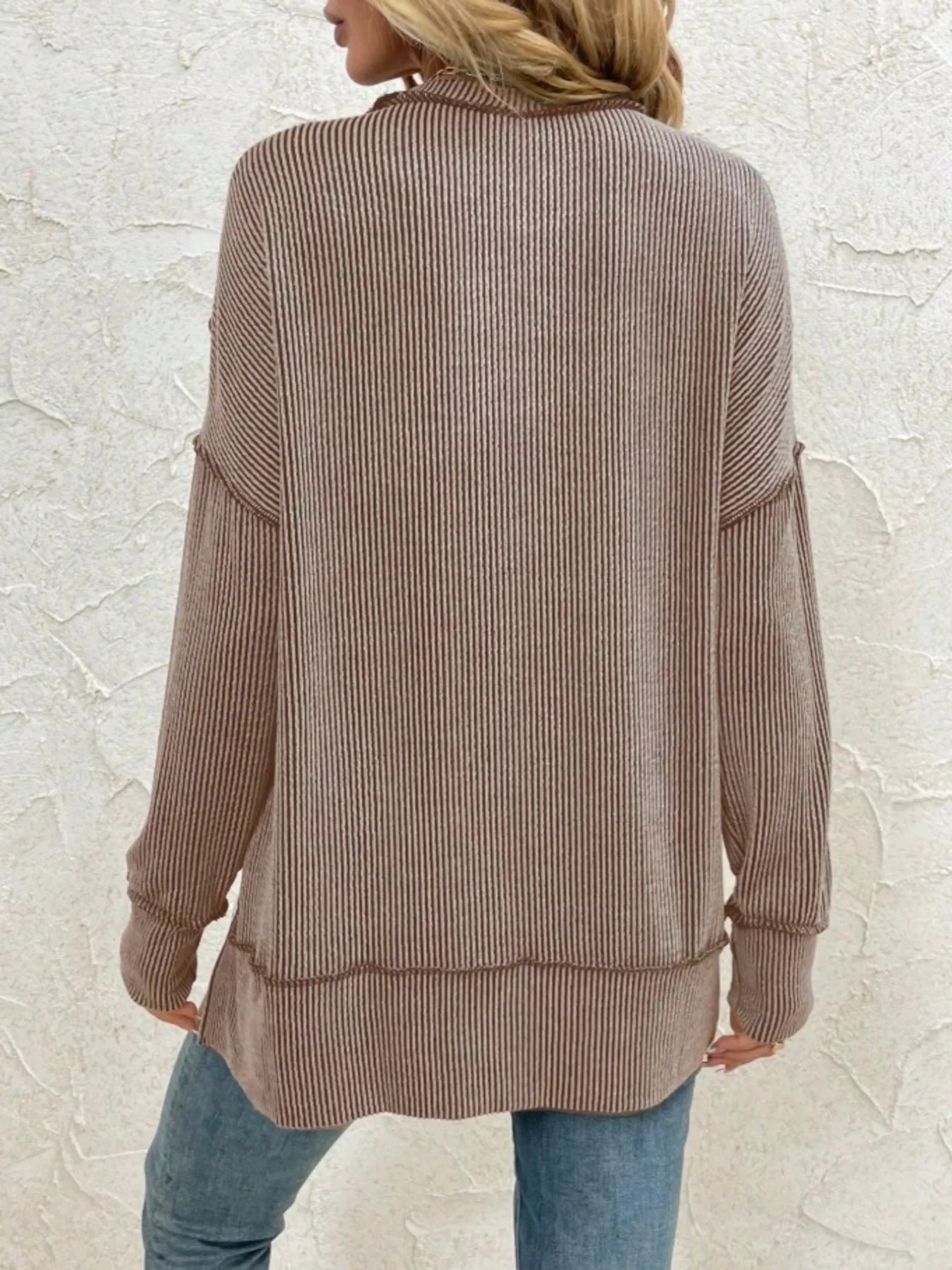 Side Slit Round Neck Dropped Shoulder Sweatshirt-Sweaters-Krush Kandy, Women's Online Fashion Boutique Located in Phoenix, Arizona (Scottsdale Area)