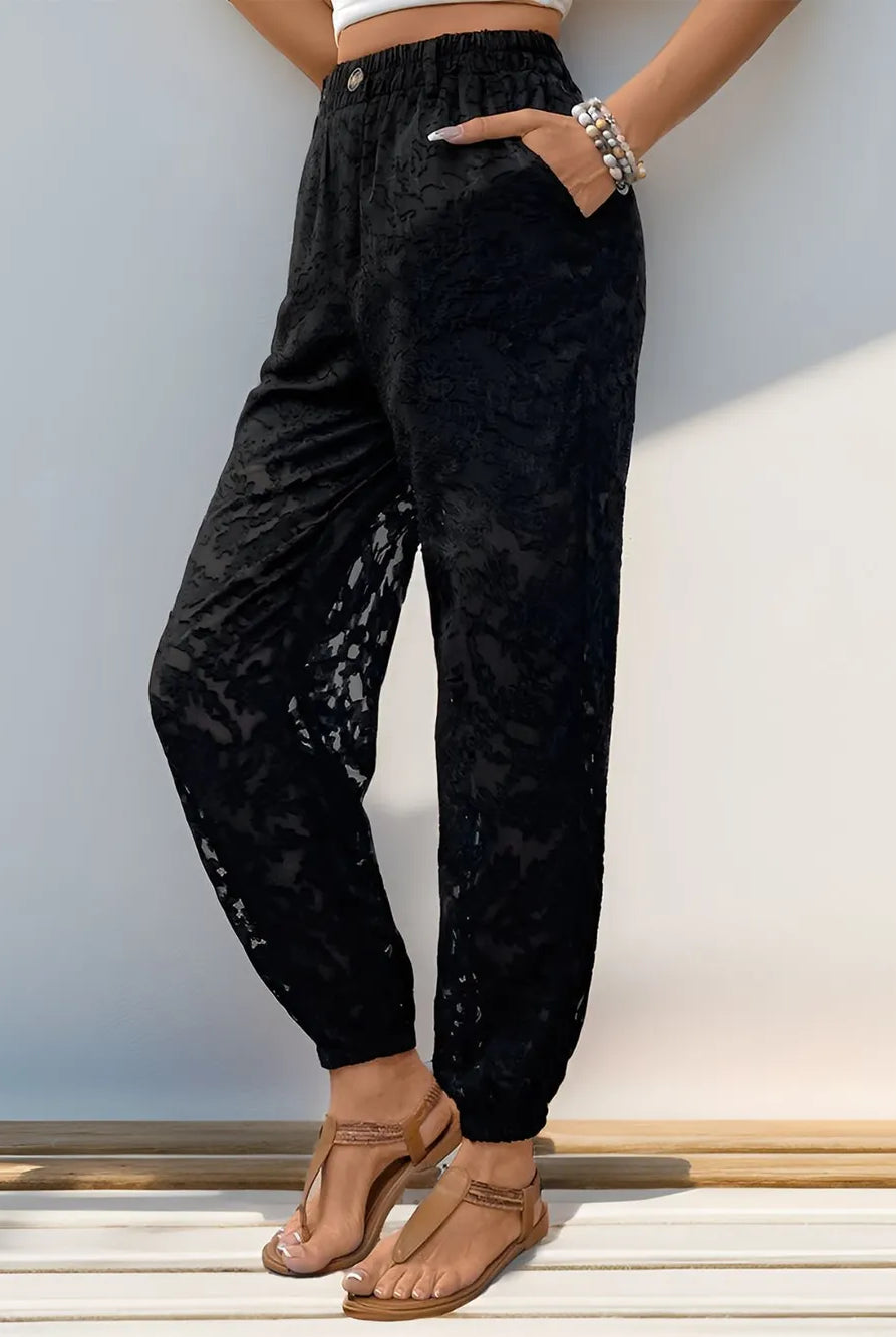 Pocketed Lace Elastic Waist Pants-Pants-Krush Kandy, Women's Online Fashion Boutique Located in Phoenix, Arizona (Scottsdale Area)