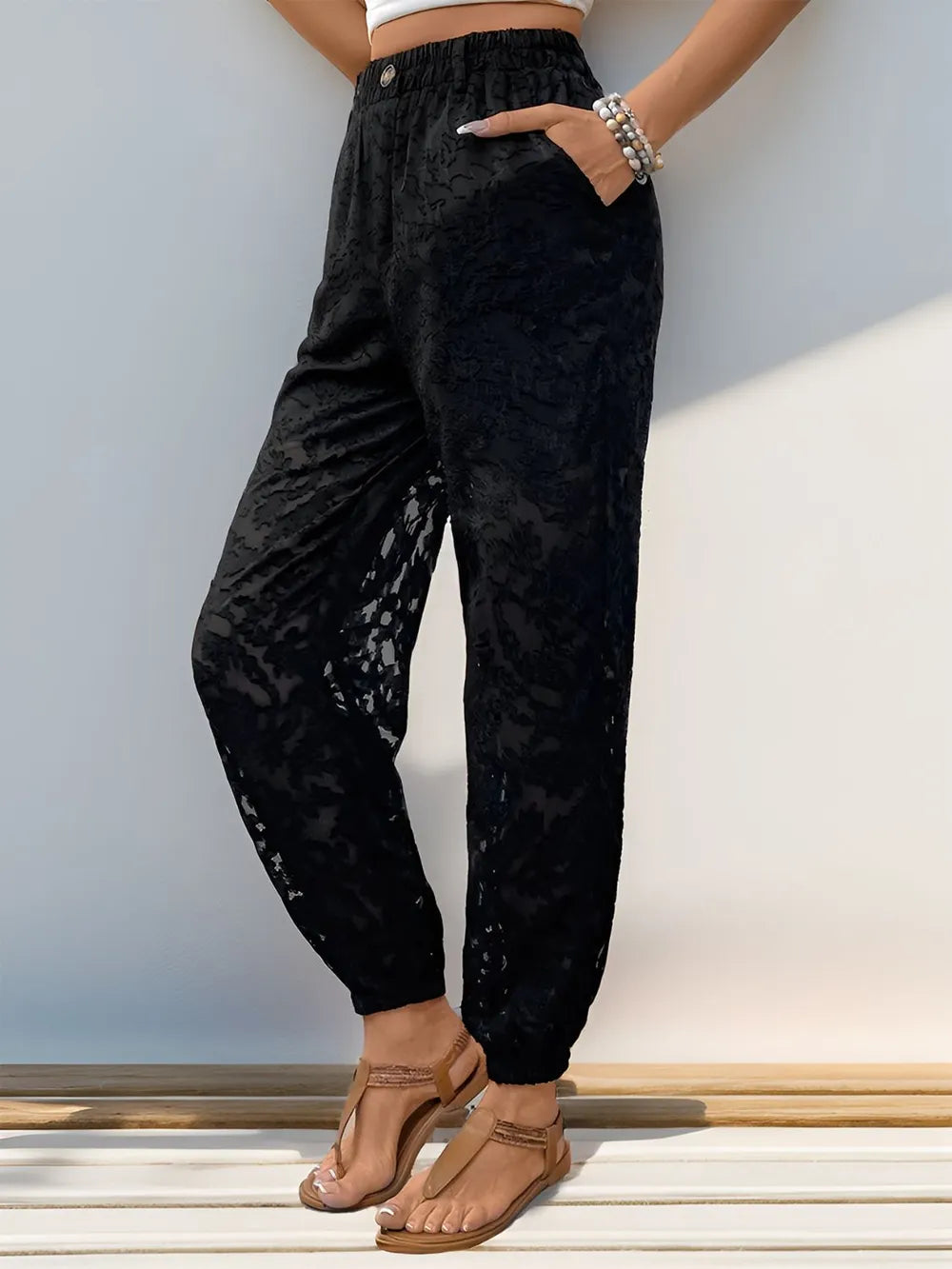 Pocketed Lace Elastic Waist Pants-Pants-Krush Kandy, Women's Online Fashion Boutique Located in Phoenix, Arizona (Scottsdale Area)