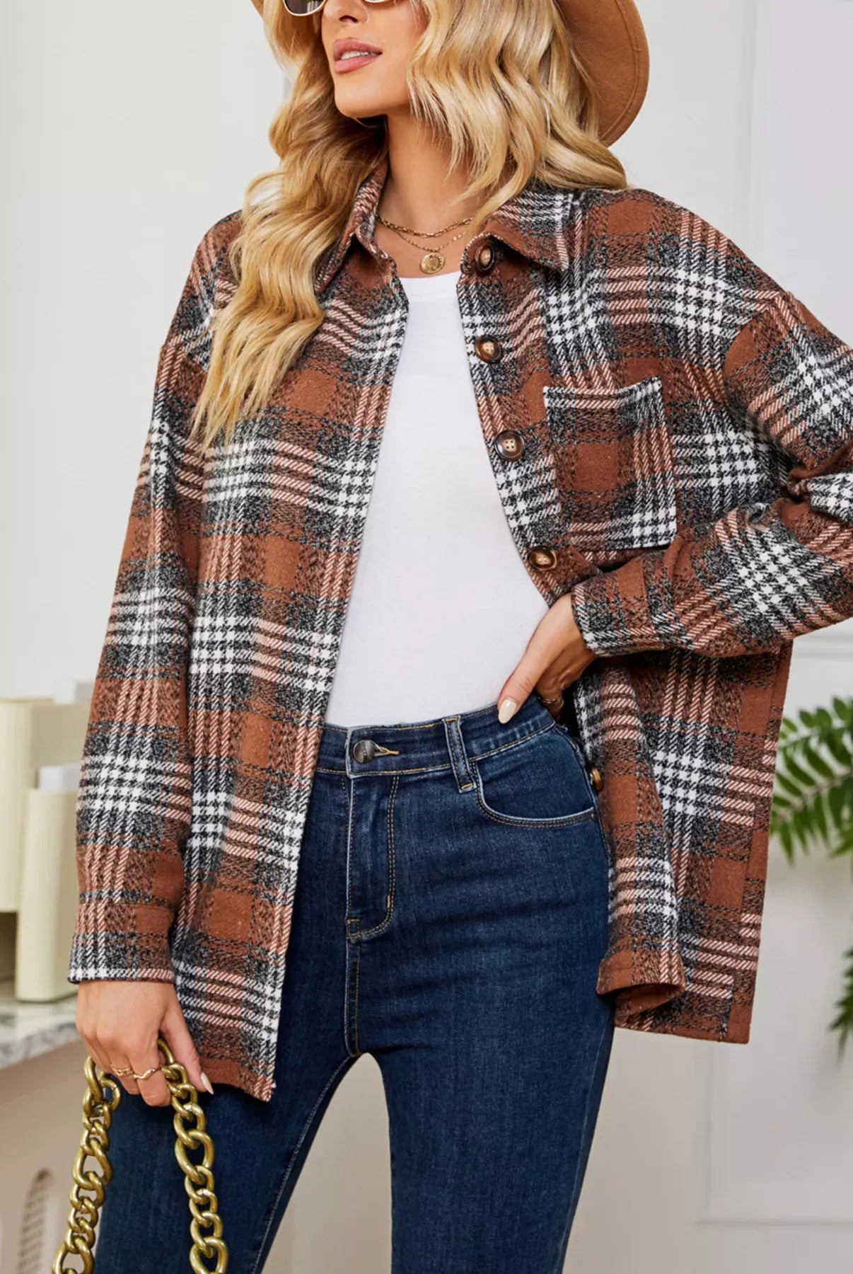 Plaid Button Up Long Sleeve Shacket-Jacket-Krush Kandy, Women's Online Fashion Boutique Located in Phoenix, Arizona (Scottsdale Area)