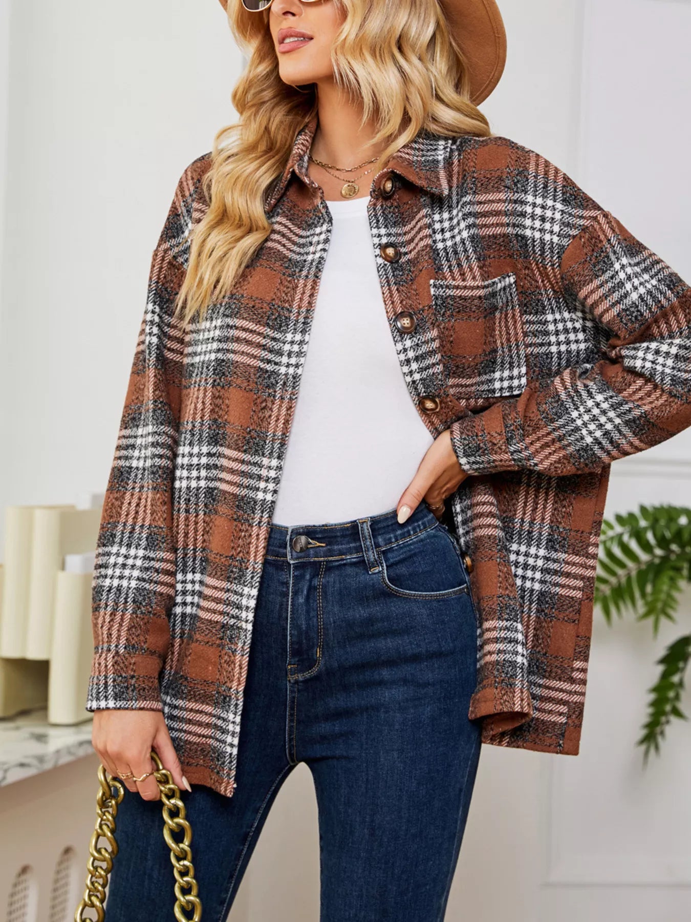 Plaid Button Up Long Sleeve Shacket-Jacket-Krush Kandy, Women's Online Fashion Boutique Located in Phoenix, Arizona (Scottsdale Area)