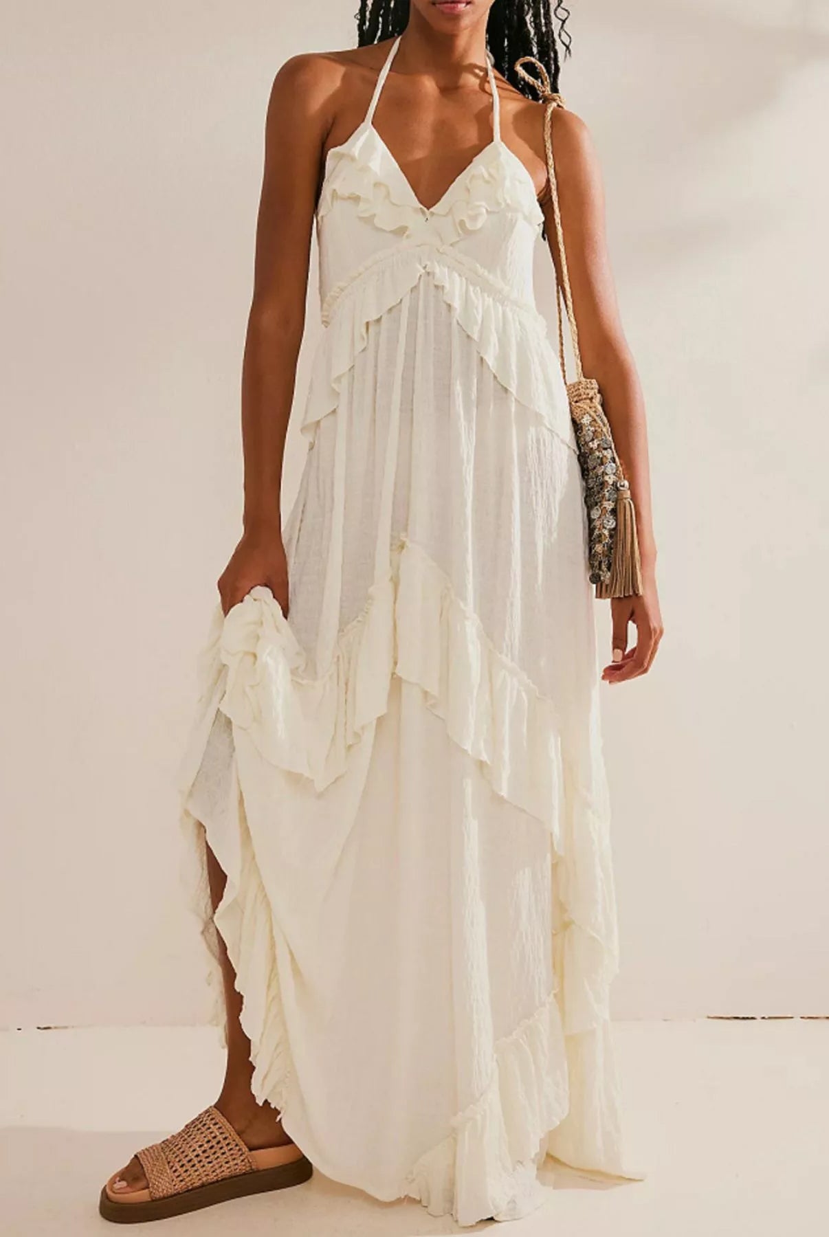 Ruffled Halter Neck Maxi Dress-Dresses-Krush Kandy, Women's Online Fashion Boutique Located in Phoenix, Arizona (Scottsdale Area)