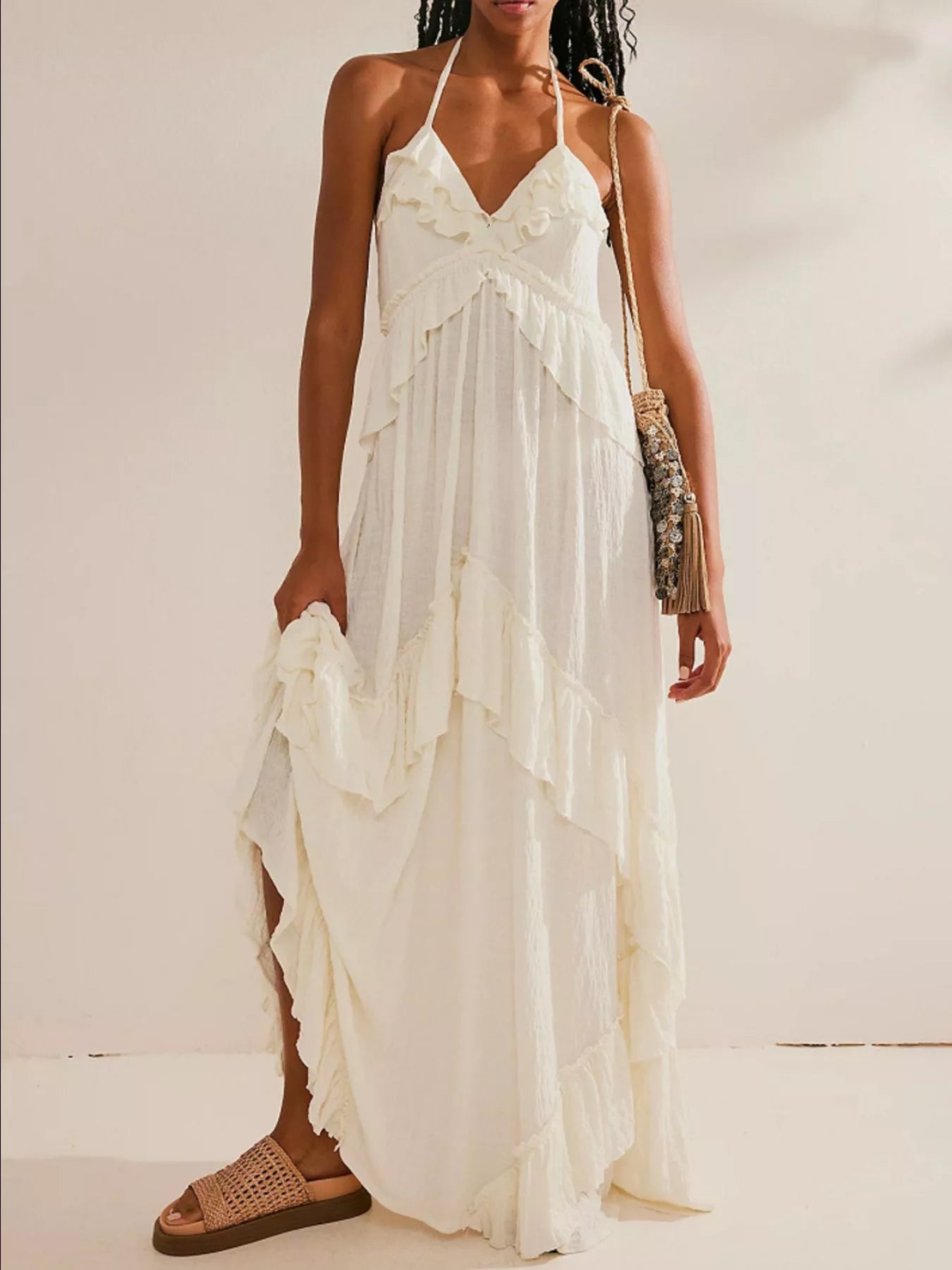 Ruffled Halter Neck Maxi Dress-Dresses-Krush Kandy, Women's Online Fashion Boutique Located in Phoenix, Arizona (Scottsdale Area)