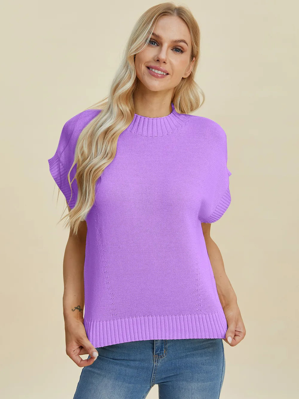 Double Take Full Size Mock Neck Short Sleeve Sweater-Krush Kandy, Women's Online Fashion Boutique Located in Phoenix, Arizona (Scottsdale Area)