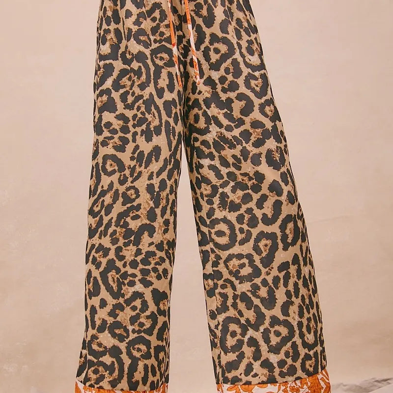 BiBi Leopard Print With Contrast Banded Wide Pants-pants-Krush Kandy, Women's Online Fashion Boutique Located in Phoenix, Arizona (Scottsdale Area)