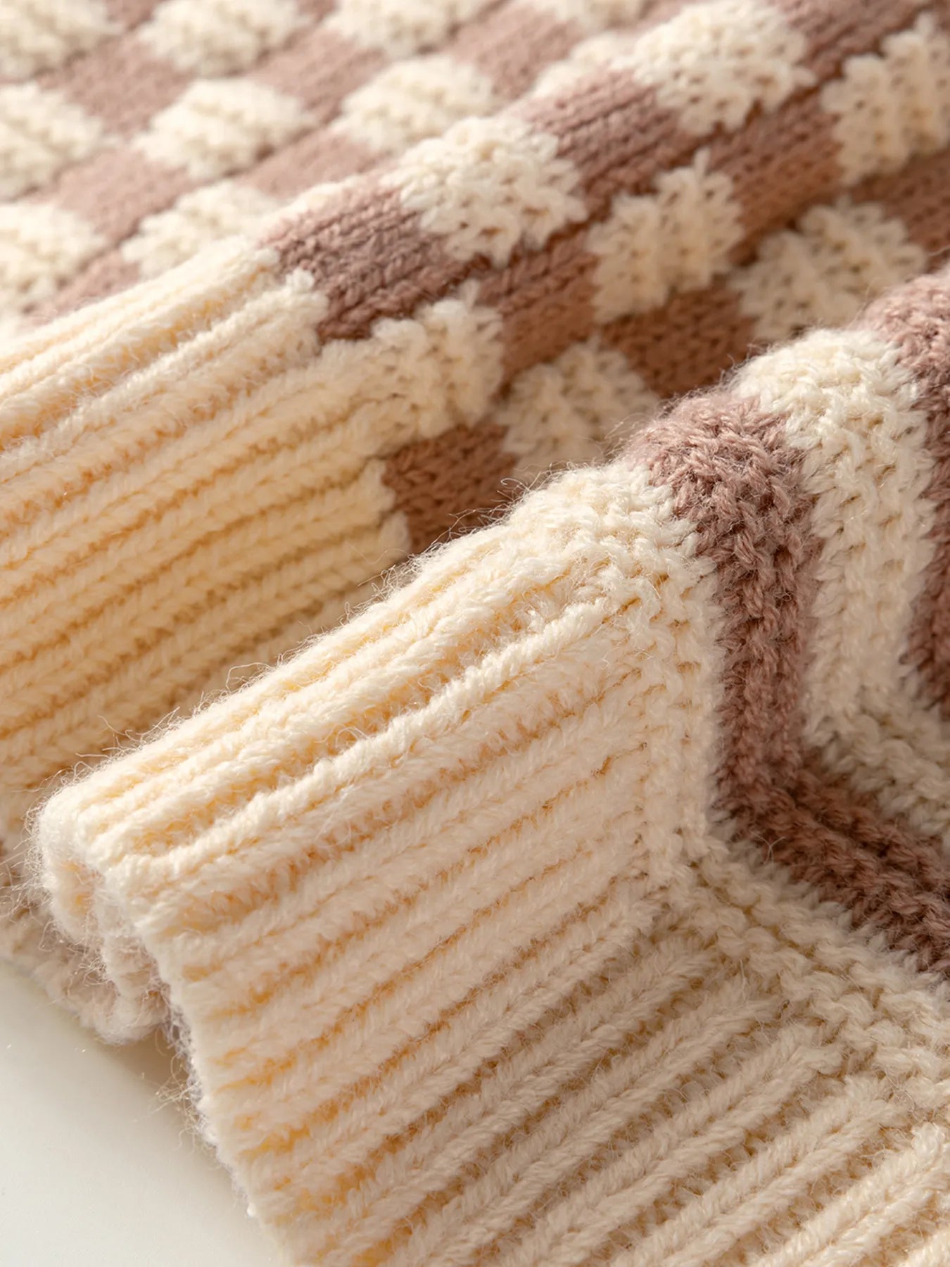 Stripe Checkerboard Drop Shoulder Balloon Sleeve Sweater-Sweaters-Krush Kandy, Women's Online Fashion Boutique Located in Phoenix, Arizona (Scottsdale Area)