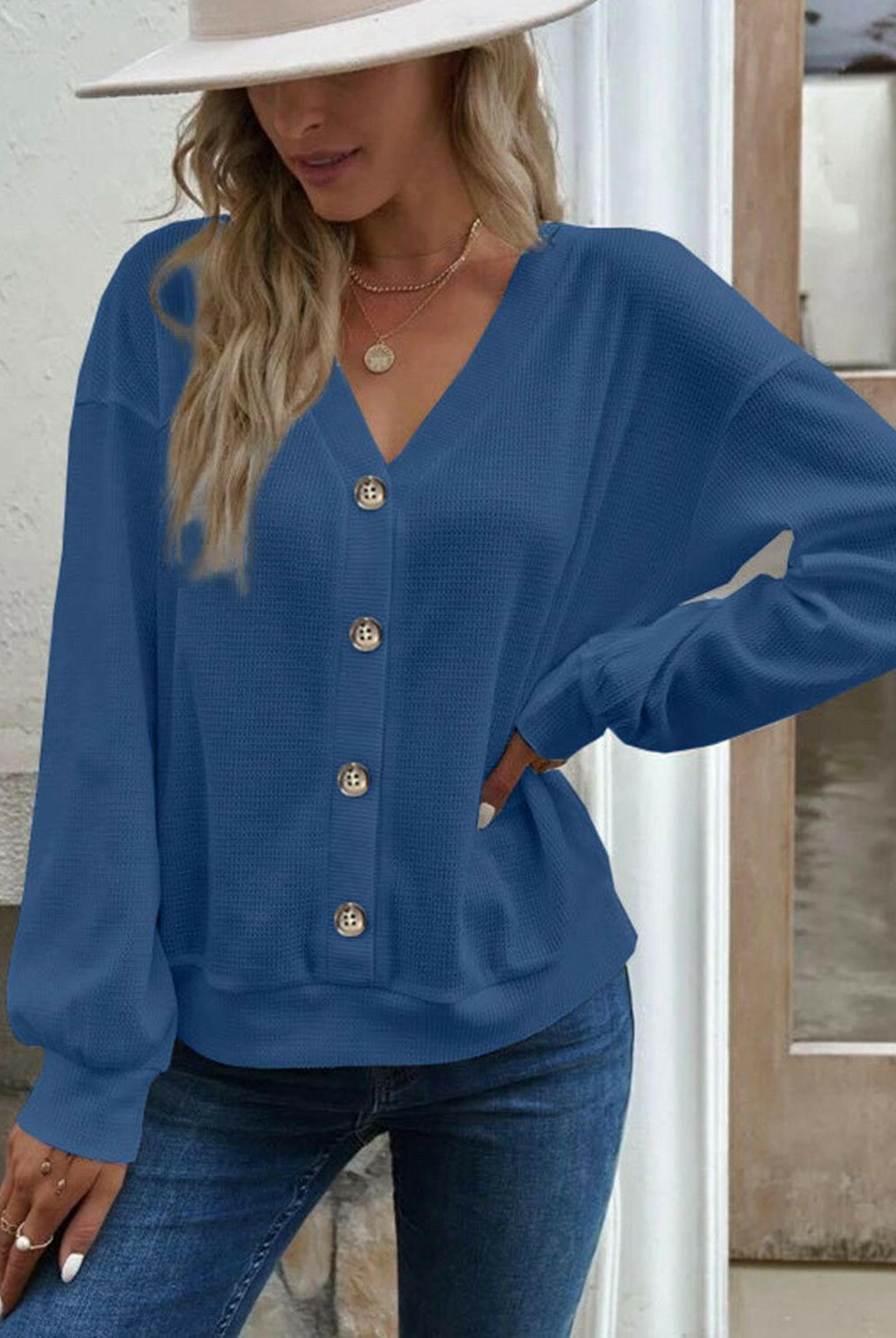 V-Neck Dropped Shoulder Blouse-Krush Kandy, Women's Online Fashion Boutique Located in Phoenix, Arizona (Scottsdale Area)