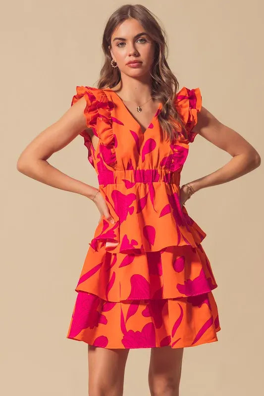 SO ME Floral V Neck Layered Dress with Elasticized Waist-Dresses-Krush Kandy, Women's Online Fashion Boutique Located in Phoenix, Arizona (Scottsdale Area)