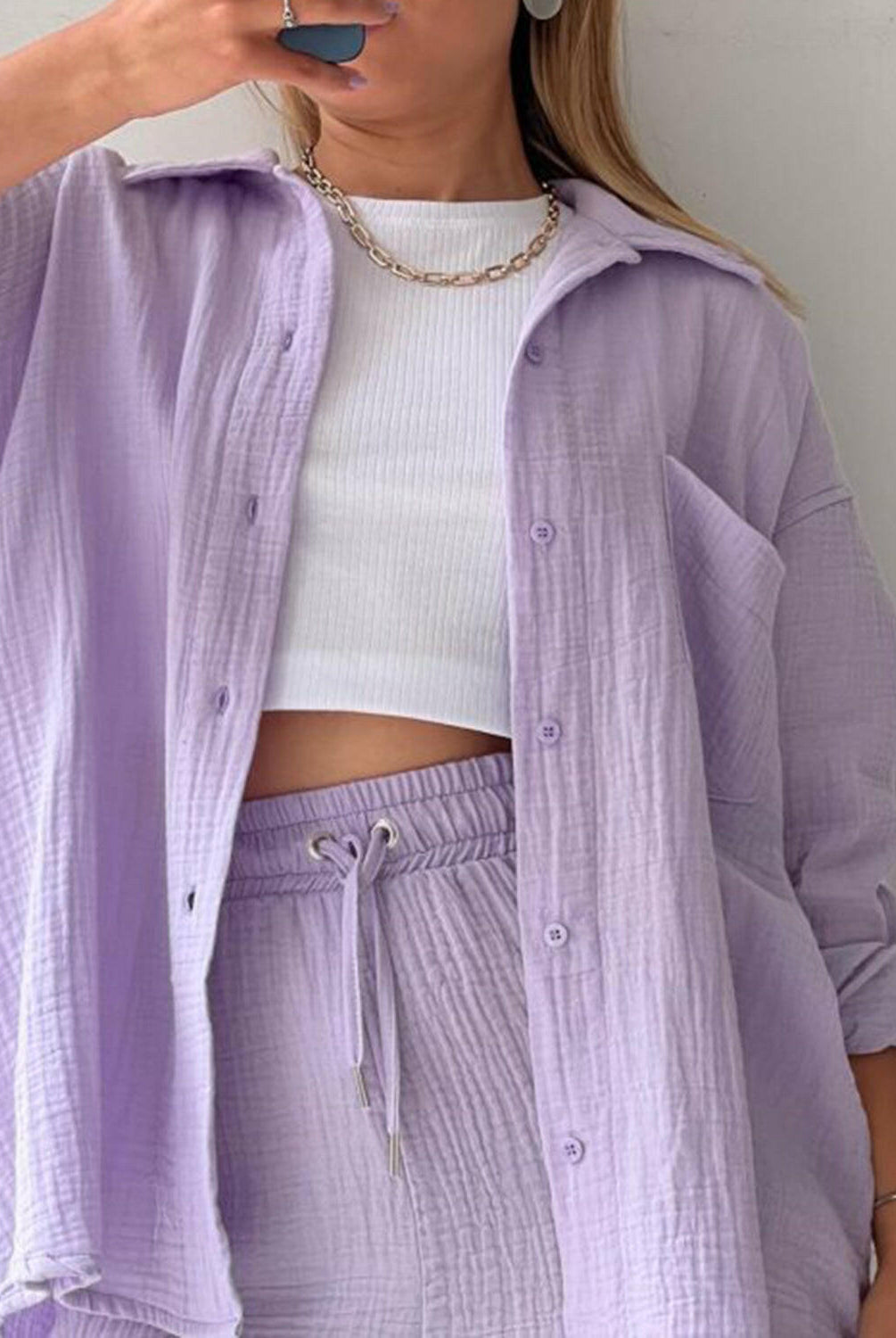 Kinsley Texture Button-Up Shirt and Drawstring Shorts Set-Krush Kandy, Women's Online Fashion Boutique Located in Phoenix, Arizona (Scottsdale Area)