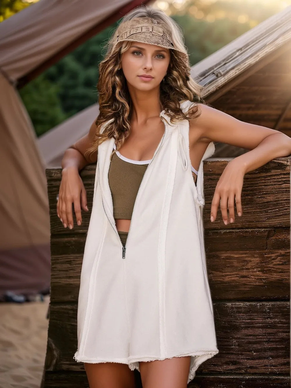 Half Zipped Hooded Sleeveless Romper-Krush Kandy, Women's Online Fashion Boutique Located in Phoenix, Arizona (Scottsdale Area)