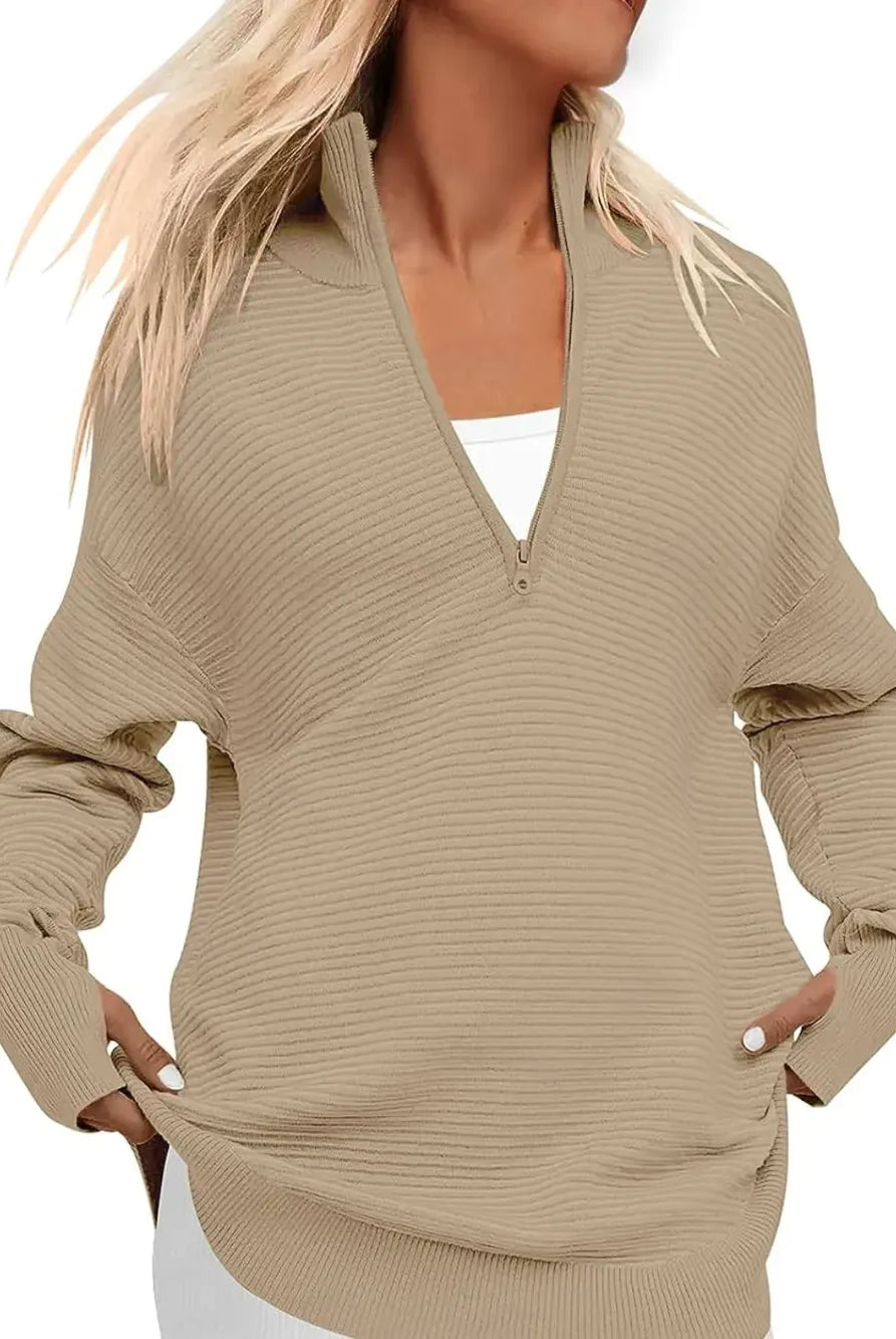 Half Zip Long Sleeve Knit Top-Sweaters-Krush Kandy, Women's Online Fashion Boutique Located in Phoenix, Arizona (Scottsdale Area)