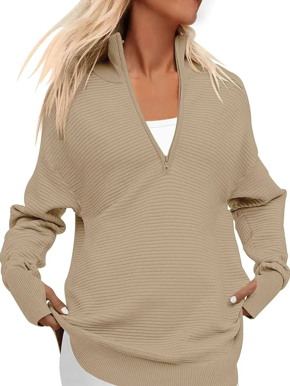 Half Zip Long Sleeve Knit Top-Sweaters-Krush Kandy, Women's Online Fashion Boutique Located in Phoenix, Arizona (Scottsdale Area)