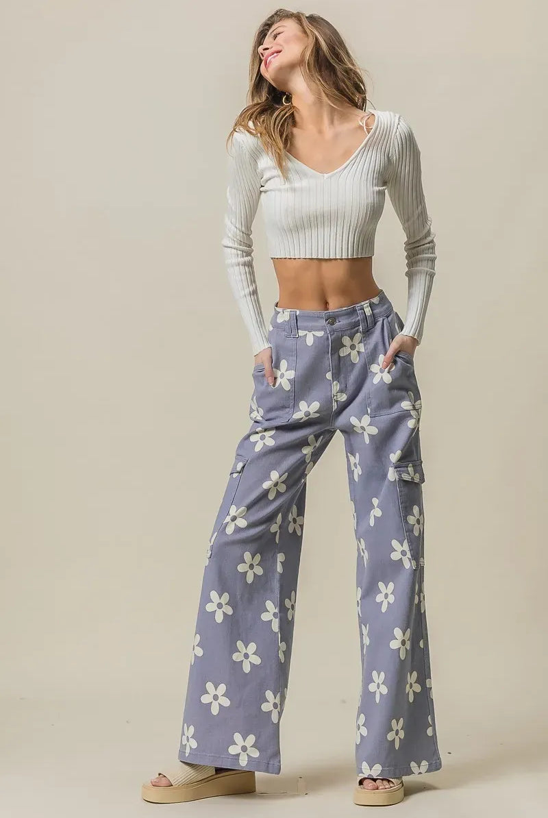 BiBi Flower Printed Side Pocket Wide Pants-pants-Krush Kandy, Women's Online Fashion Boutique Located in Phoenix, Arizona (Scottsdale Area)