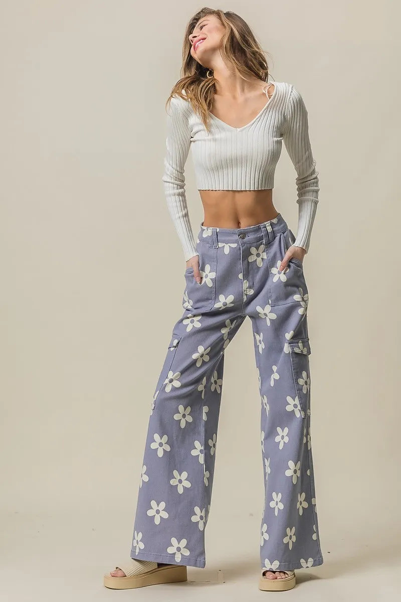 BiBi Flower Printed Side Pocket Wide Pants-pants-Krush Kandy, Women's Online Fashion Boutique Located in Phoenix, Arizona (Scottsdale Area)