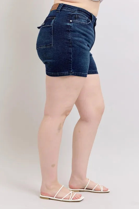 Judy Blue High Waist Back Flap Pocket Denim Shorts-Denim-Krush Kandy, Women's Online Fashion Boutique Located in Phoenix, Arizona (Scottsdale Area)