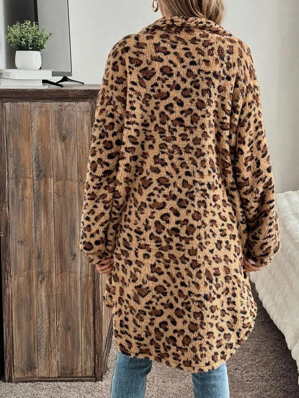 Leopard Button Up Long Sleeve Fuzzy Coat-Jacket-Krush Kandy, Women's Online Fashion Boutique Located in Phoenix, Arizona (Scottsdale Area)