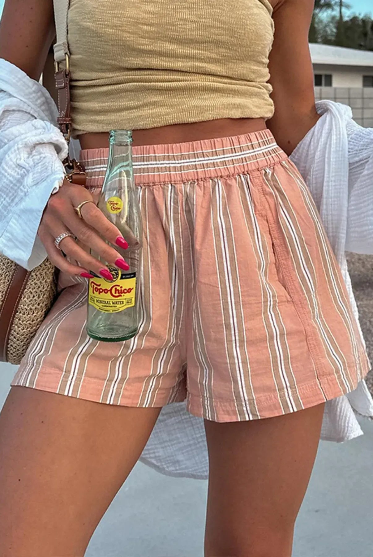 Striped High-Waist Linen Blend Summer Shorts-Shorts-Krush Kandy, Women's Online Fashion Boutique Located in Phoenix, Arizona (Scottsdale Area)