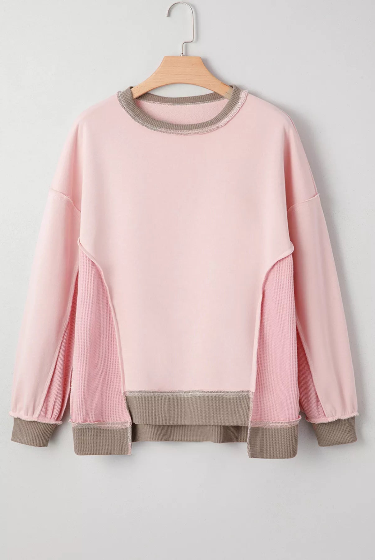 Color Block Mix Texture Waffle Patchwork Oversize Sweatshirt-Sweater-Krush Kandy, Women's Online Fashion Boutique Located in Phoenix, Arizona (Scottsdale Area)
