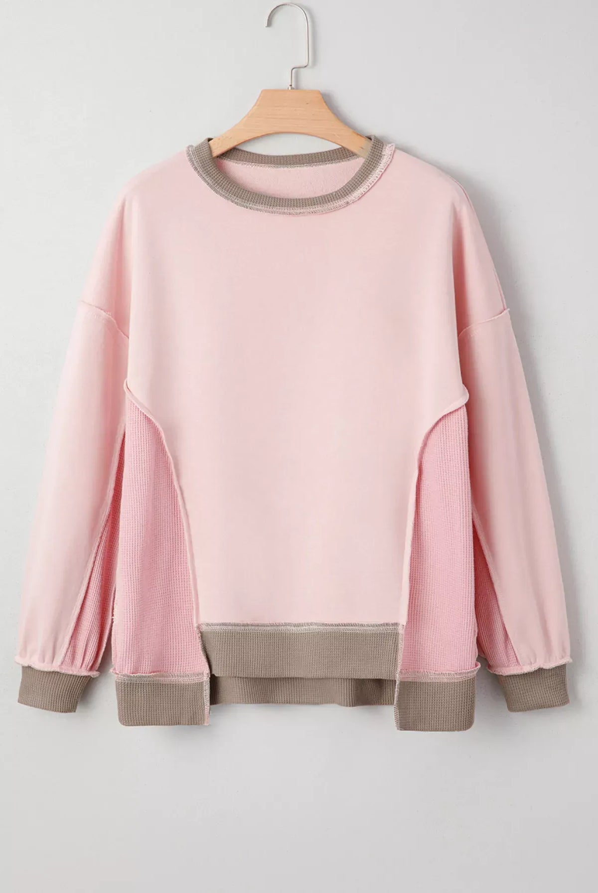 Color Block Mix Texture Waffle Patchwork Oversize Sweatshirt-Sweater-Krush Kandy, Women's Online Fashion Boutique Located in Phoenix, Arizona (Scottsdale Area)