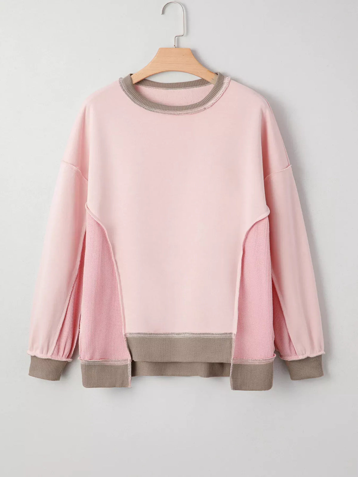 Color Block Mix Texture Waffle Patchwork Oversize Sweatshirt-Sweater-Krush Kandy, Women's Online Fashion Boutique Located in Phoenix, Arizona (Scottsdale Area)