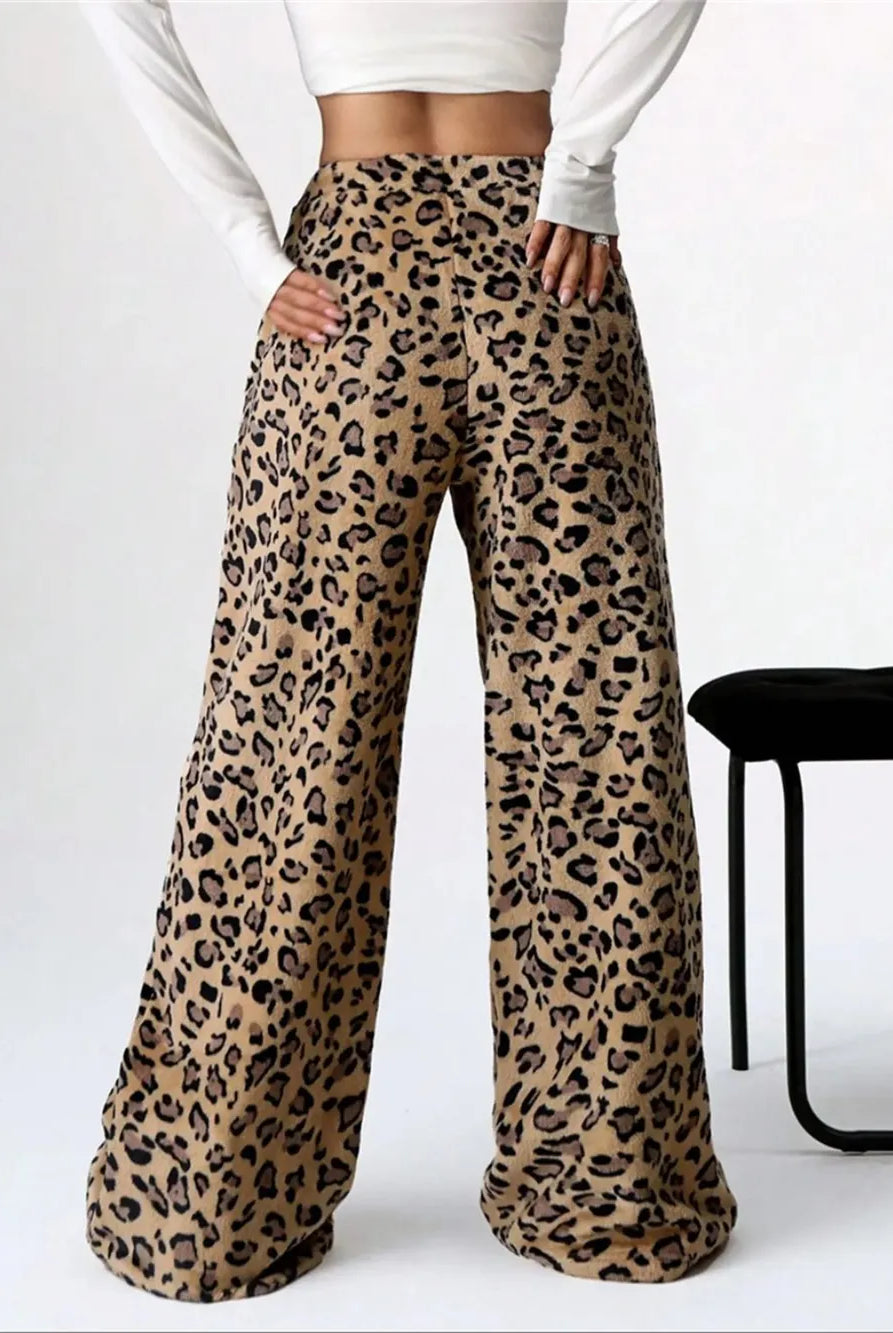 Leopard Wide Leg Plush Pants-Pants-Krush Kandy, Women's Online Fashion Boutique Located in Phoenix, Arizona (Scottsdale Area)