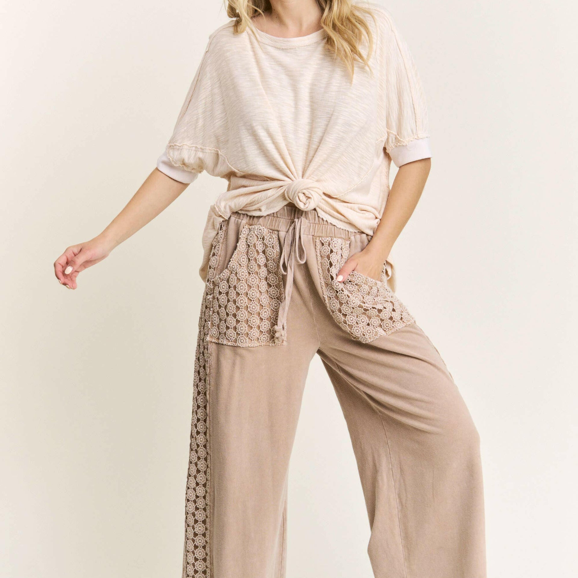 MineralWash Floral Daisy trim Pants-PANTS-Krush Kandy, Women's Online Fashion Boutique Located in Phoenix, Arizona (Scottsdale Area)