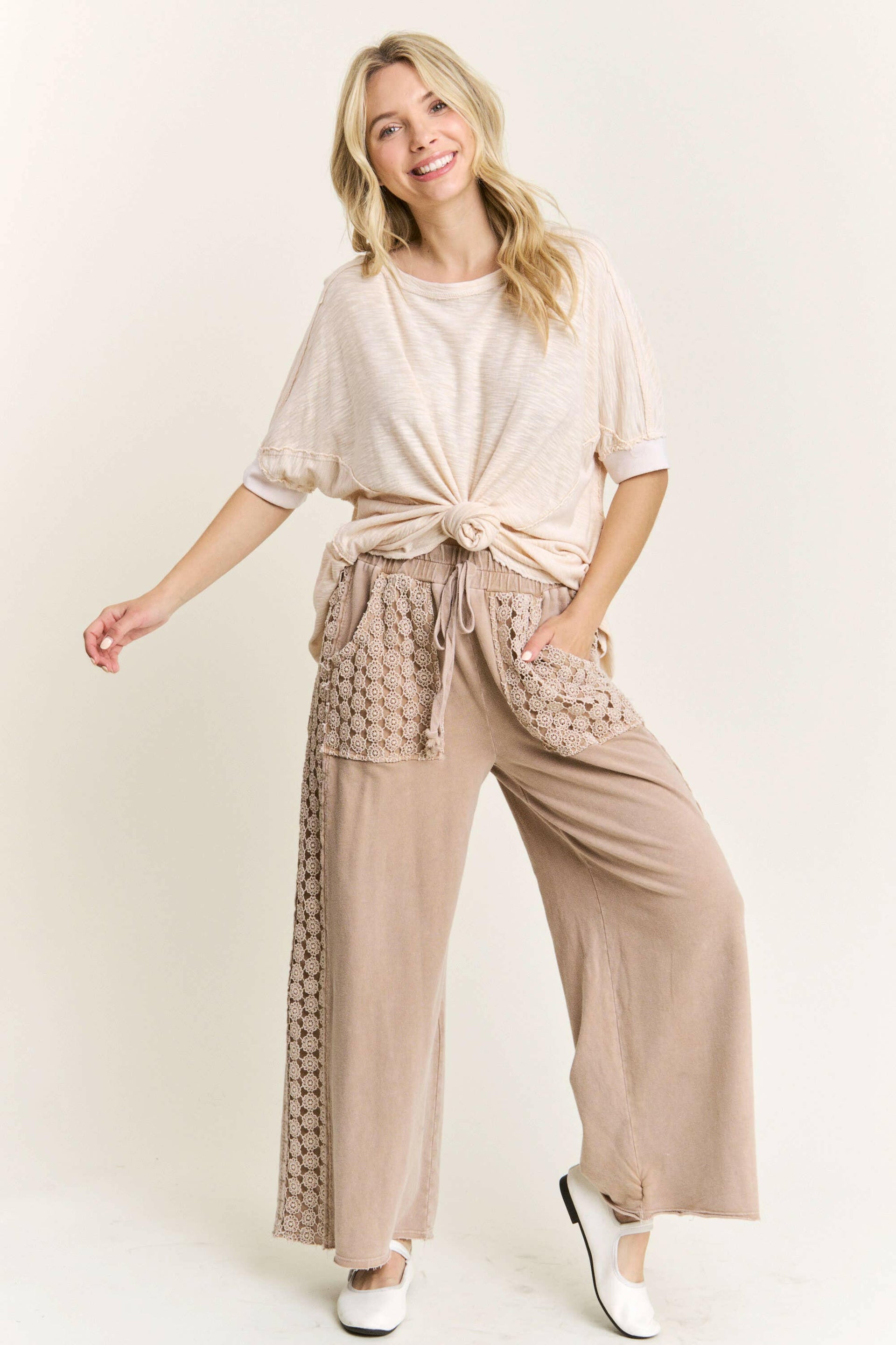 MineralWash Floral Daisy trim Pants-PANTS-Krush Kandy, Women's Online Fashion Boutique Located in Phoenix, Arizona (Scottsdale Area)