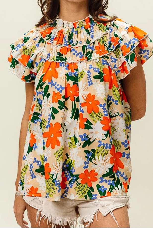 BiBi Multi Color Floral Print Woven Top-Tops-Krush Kandy, Women's Online Fashion Boutique Located in Phoenix, Arizona (Scottsdale Area)