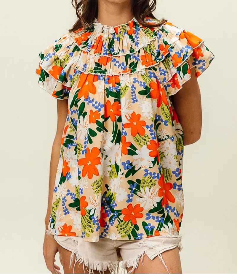 BiBi Multi Color Floral Print Woven Top-Tops-Krush Kandy, Women's Online Fashion Boutique Located in Phoenix, Arizona (Scottsdale Area)