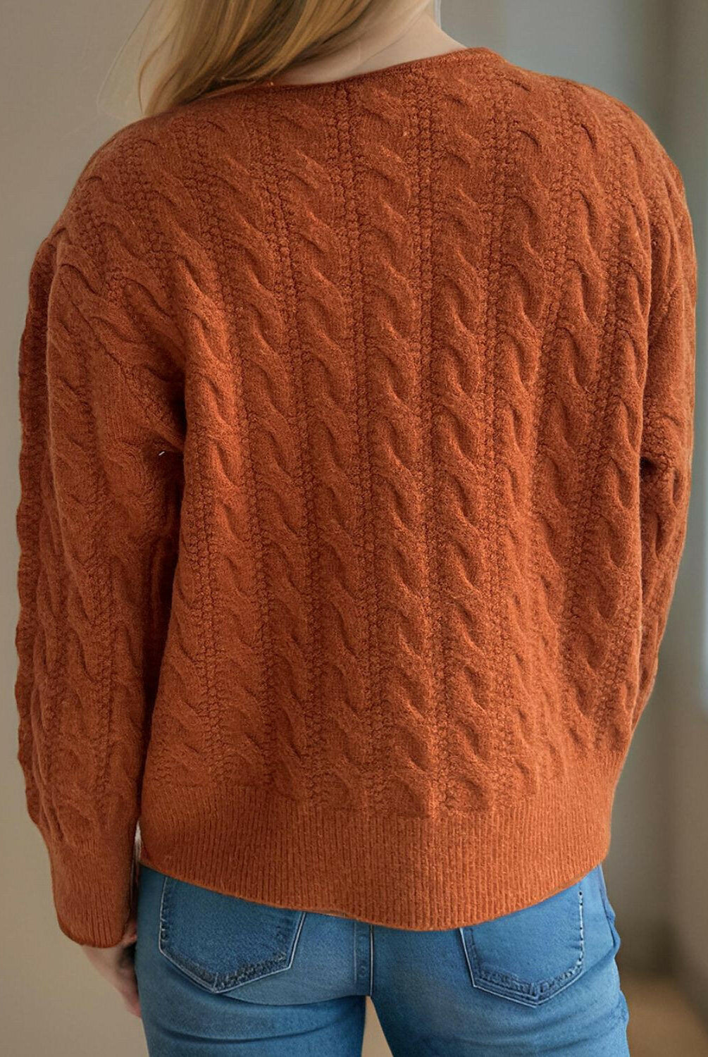 Cable-Knit Round Neck Long Sleeve Cardigan-Cardigans-Krush Kandy, Women's Online Fashion Boutique Located in Phoenix, Arizona (Scottsdale Area)