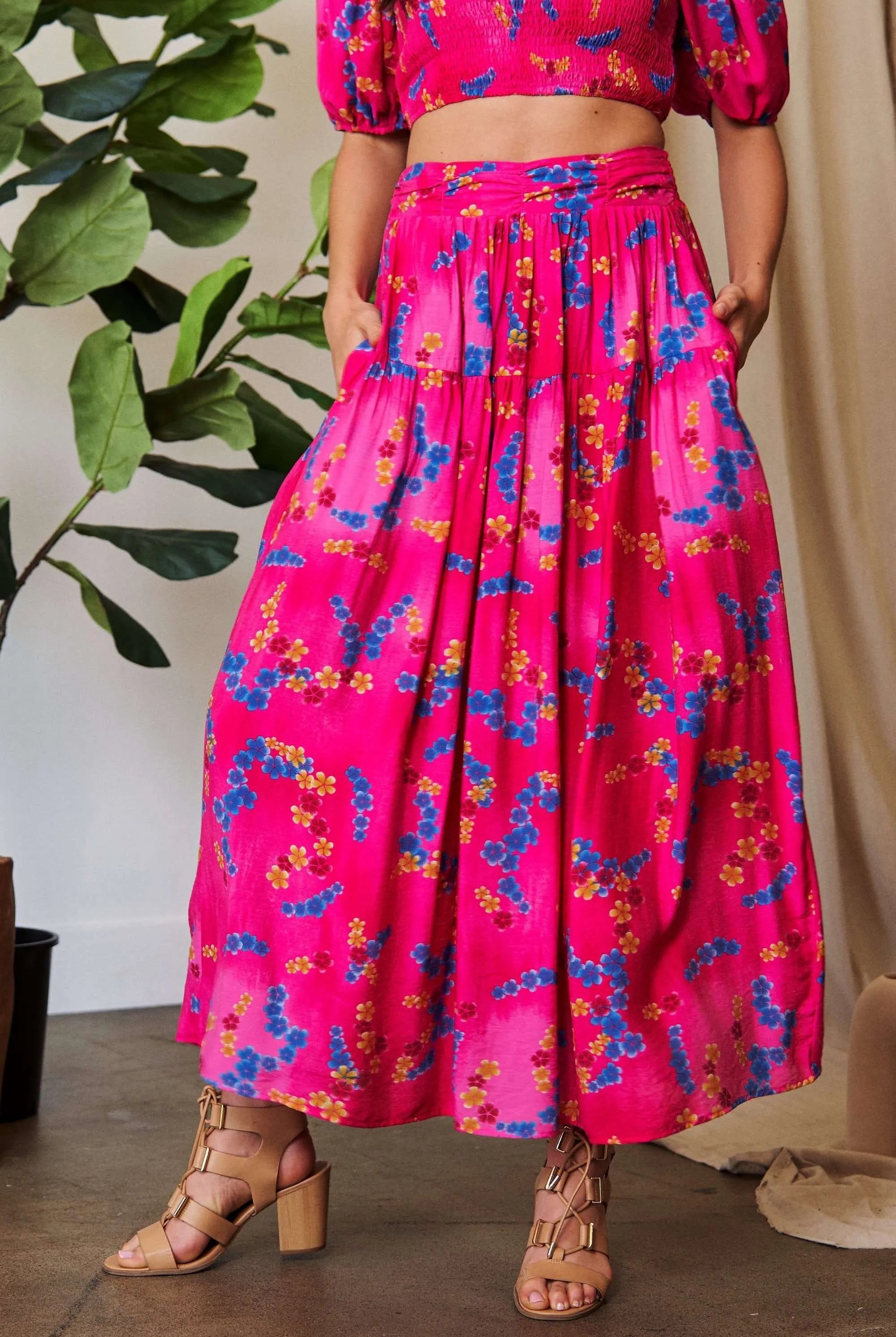 Davi & Dani Printed Smocking Waistband Ruffled Maxi Skirt-Krush Kandy, Women's Online Fashion Boutique Located in Phoenix, Arizona (Scottsdale Area)