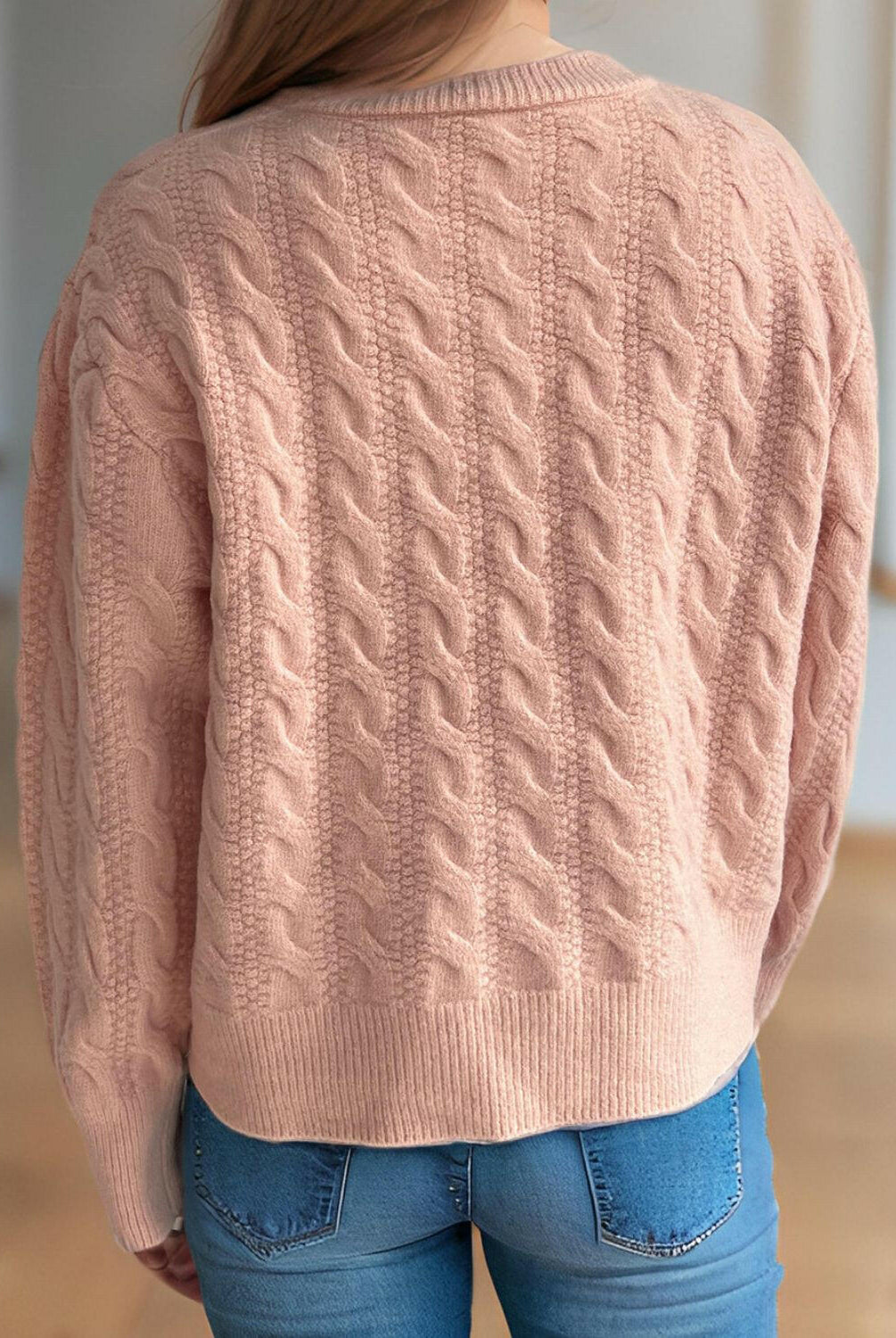 Cable-Knit Round Neck Long Sleeve Cardigan-Cardigans-Krush Kandy, Women's Online Fashion Boutique Located in Phoenix, Arizona (Scottsdale Area)