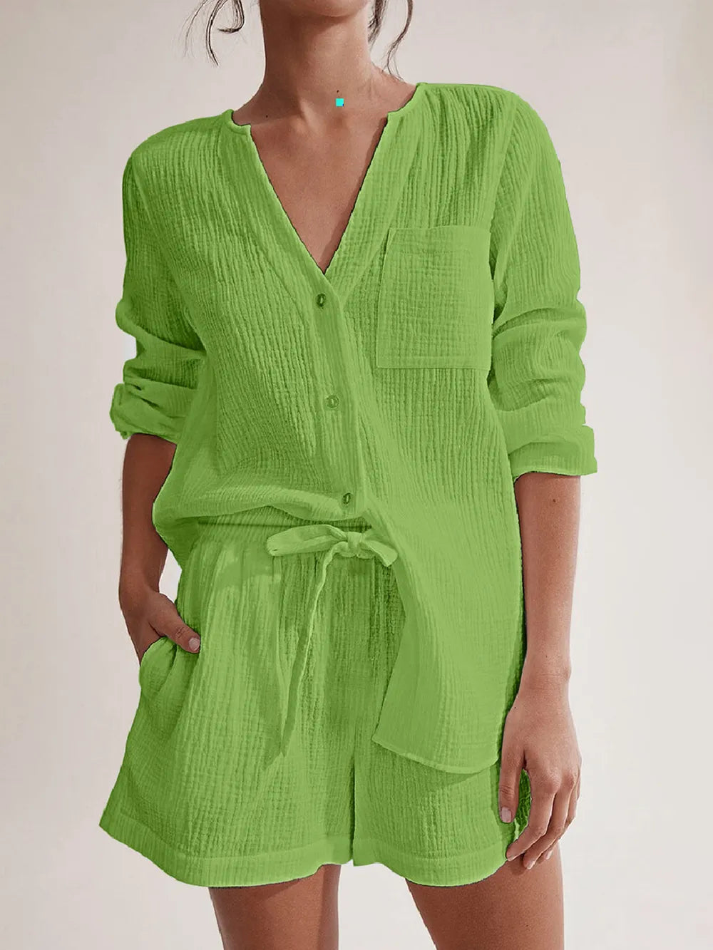 Notched Long Sleeve Top and Shorts Set-Krush Kandy, Women's Online Fashion Boutique Located in Phoenix, Arizona (Scottsdale Area)