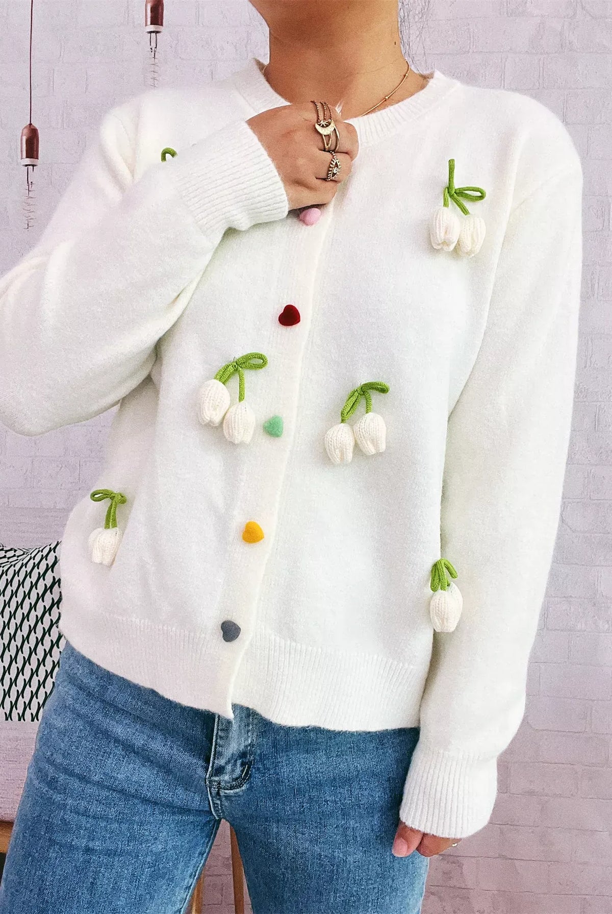 Flower Button Up Long Sleeve Cardigan-Cardigans-Krush Kandy, Women's Online Fashion Boutique Located in Phoenix, Arizona (Scottsdale Area)