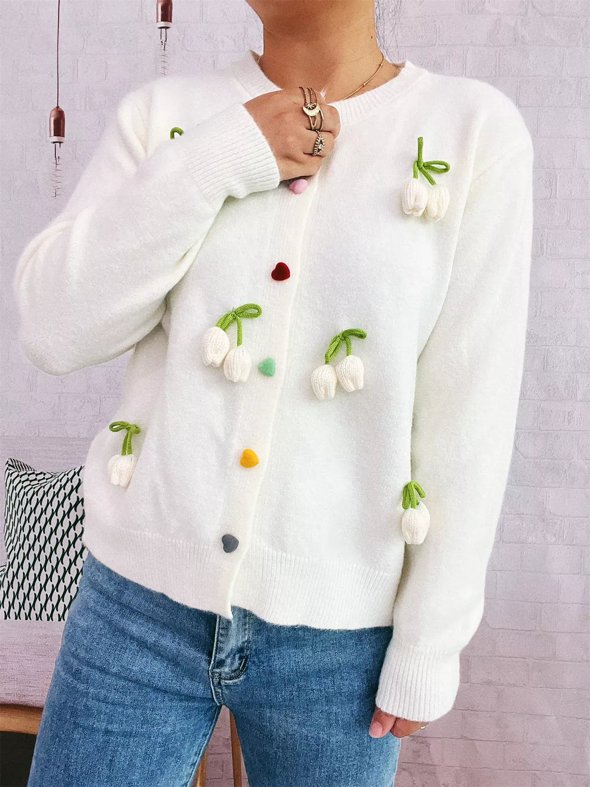 Flower Button Up Long Sleeve Cardigan-Cardigans-Krush Kandy, Women's Online Fashion Boutique Located in Phoenix, Arizona (Scottsdale Area)