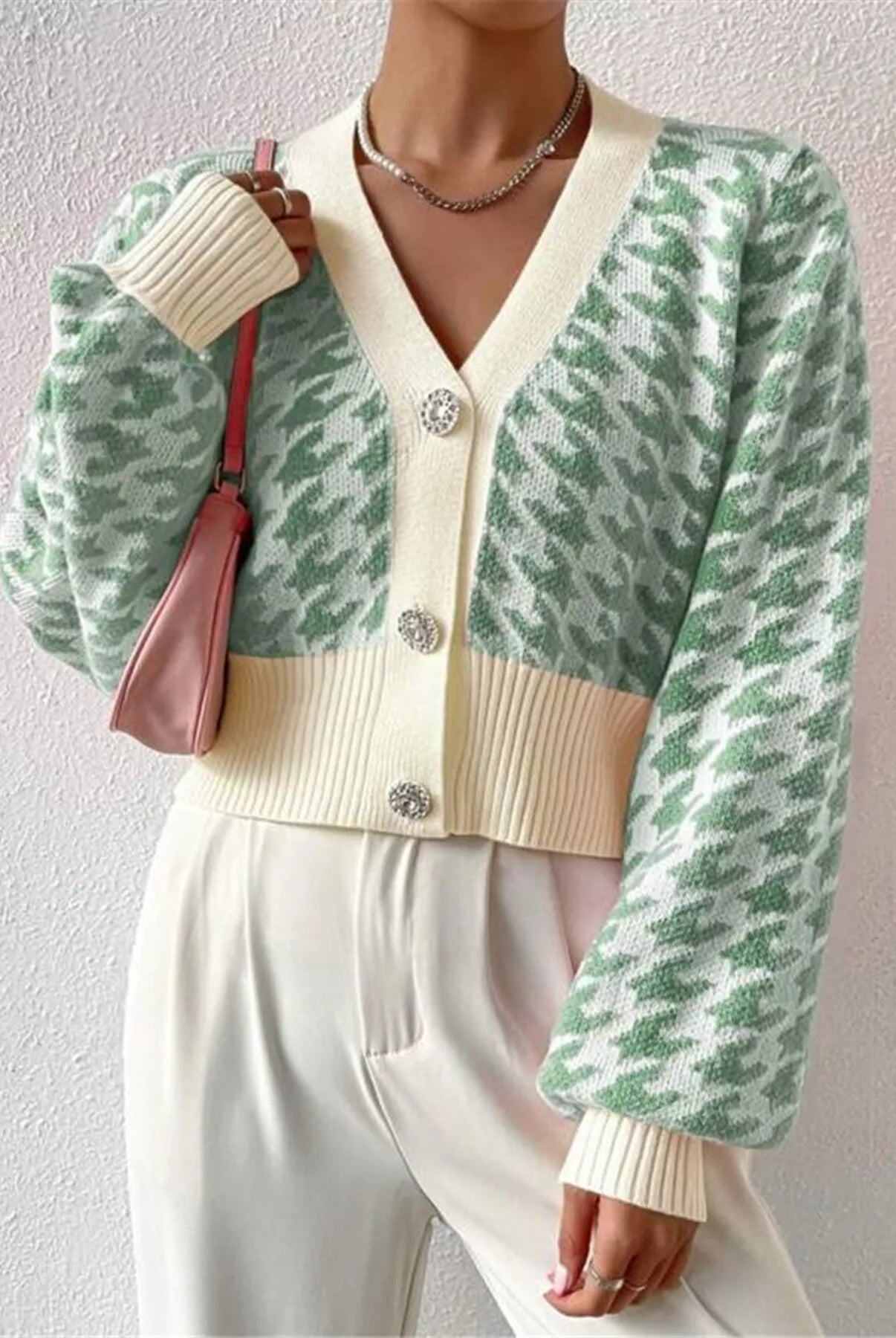 Houndstooth V-Neck Button Up Cardigan-Cardigan-Krush Kandy, Women's Online Fashion Boutique Located in Phoenix, Arizona (Scottsdale Area)