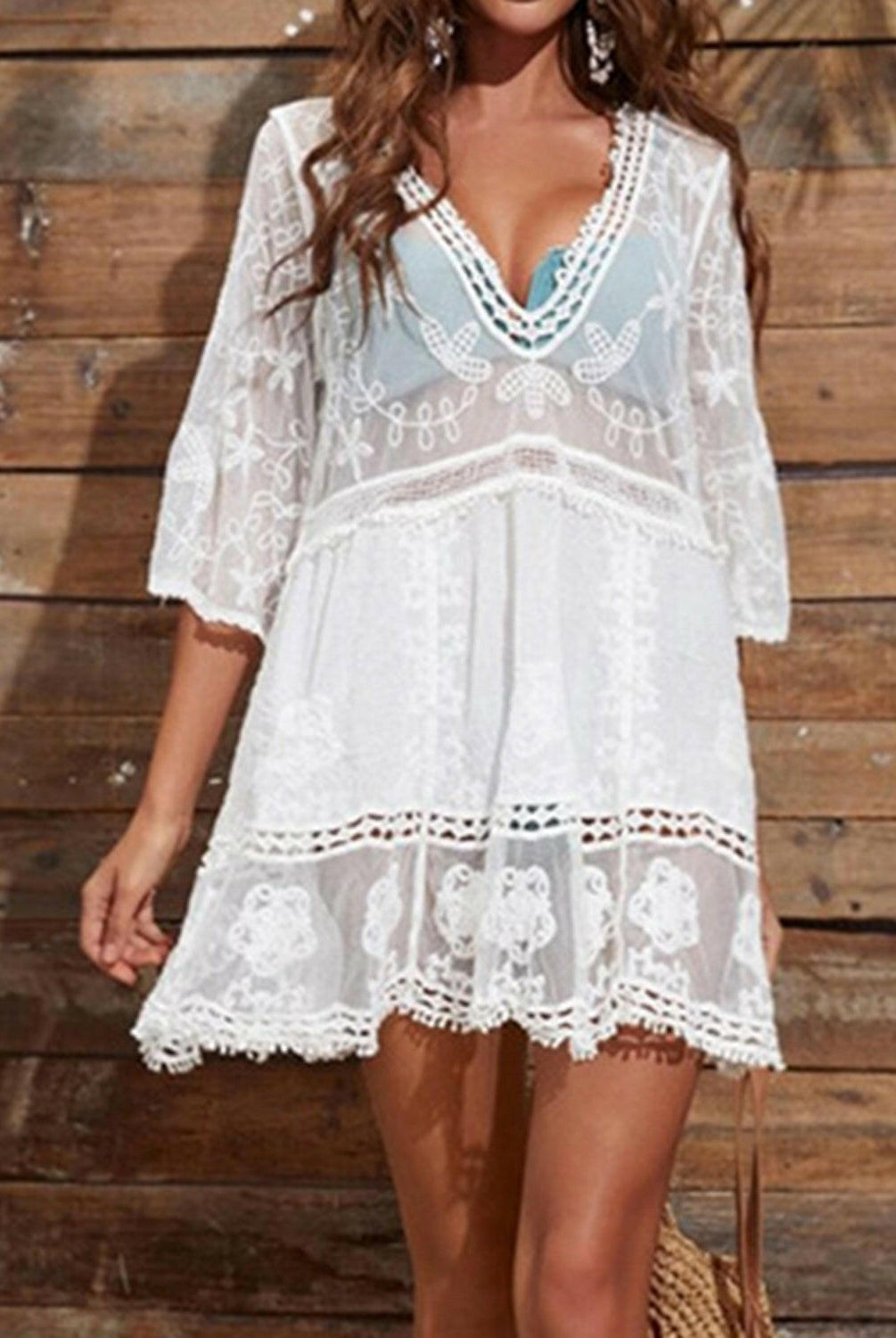 Lace Detail Plunge Cover-Up Dress-Krush Kandy, Women's Online Fashion Boutique Located in Phoenix, Arizona (Scottsdale Area)