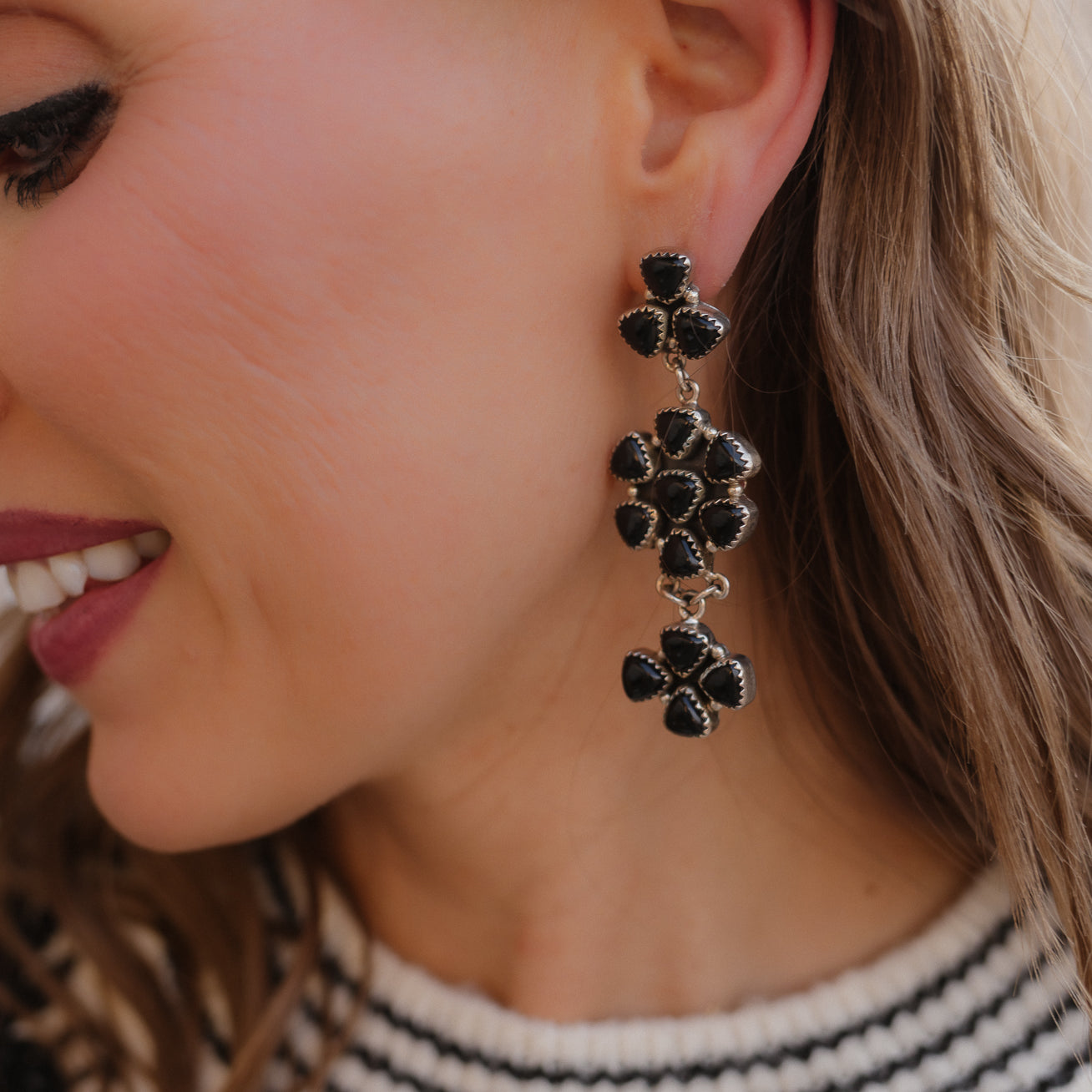 Roxane Black Onyx Dangle Drop Cluster Earrings | MADE TO ORDER-Earrings-Krush Kandy, Women's Online Fashion Boutique Located in Phoenix, Arizona (Scottsdale Area)