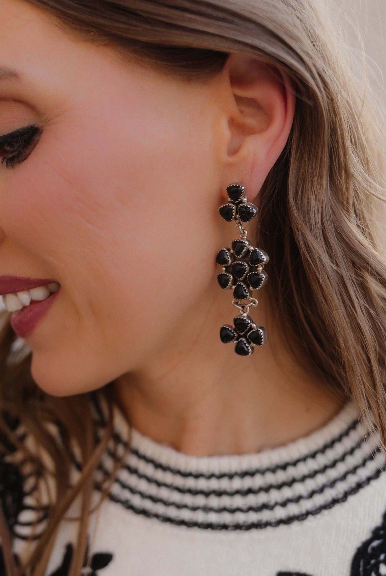 Roxane Black Onyx Dangle Drop Cluster Earrings | MADE TO ORDER-Earrings-Krush Kandy, Women's Online Fashion Boutique Located in Phoenix, Arizona (Scottsdale Area)