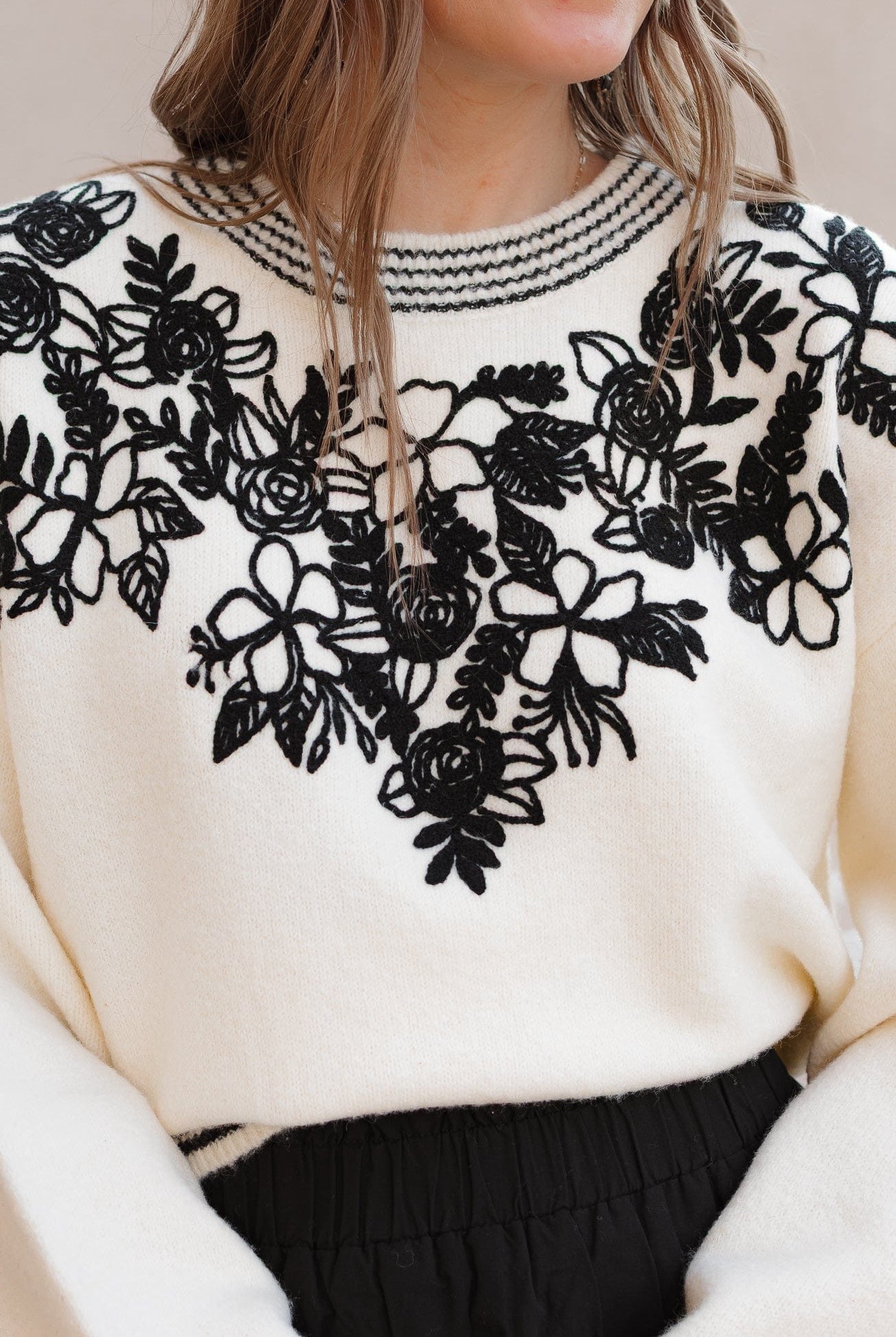 Sweetest Devotion Floral Stripe Embroidered Sweater-Sweaters-Krush Kandy, Women's Online Fashion Boutique Located in Phoenix, Arizona (Scottsdale Area)